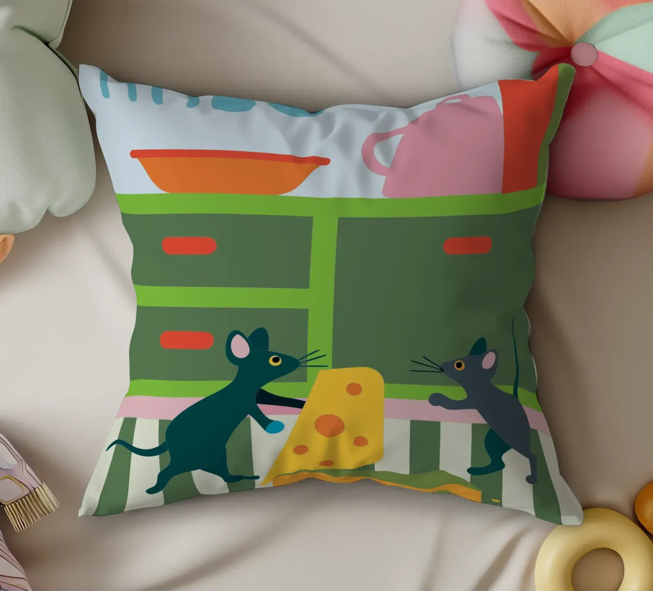 Due topi che litigano per il formaggio cuscino da CUTE ANIMALS