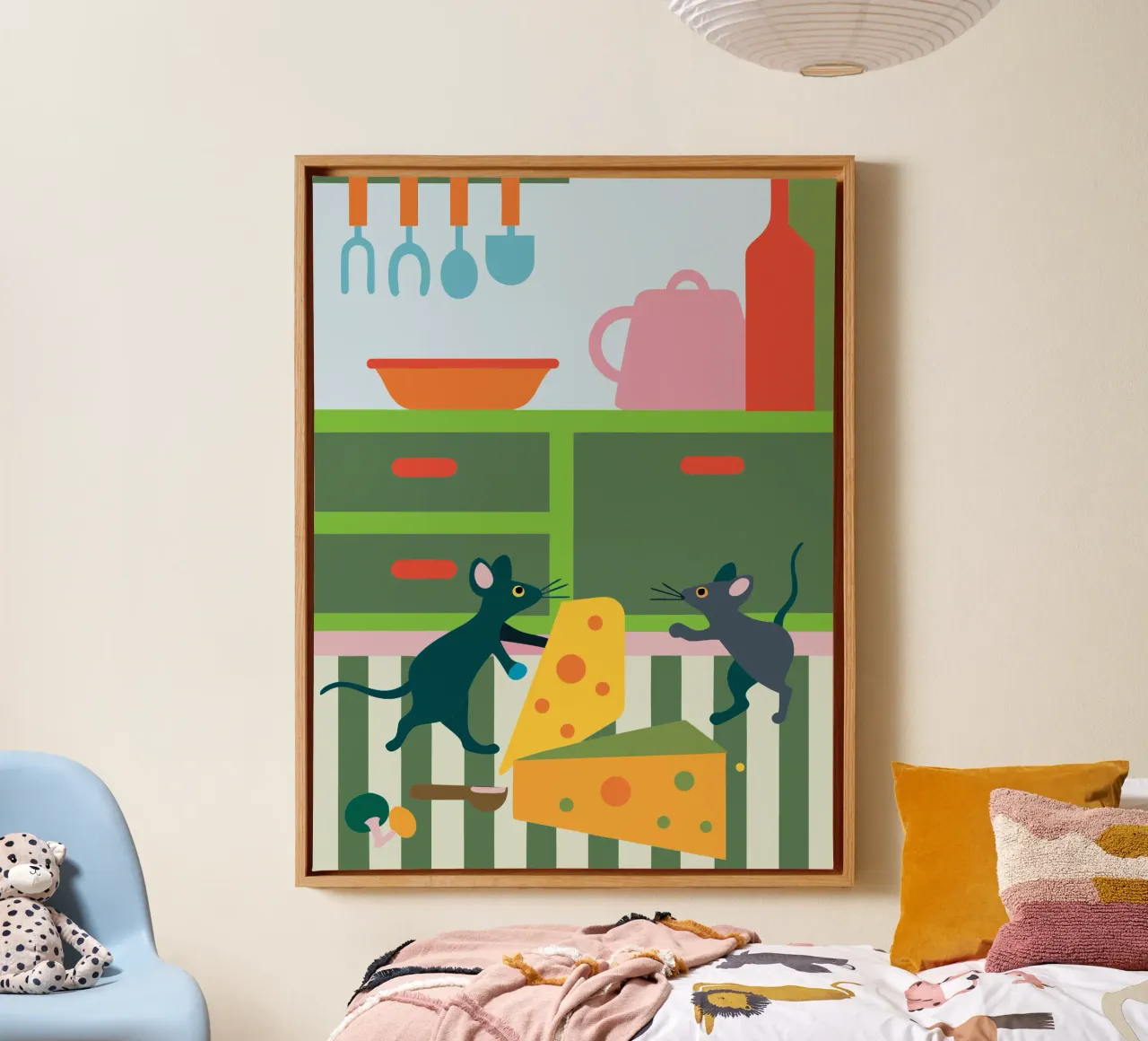Twee muizen vechten om kaas canvas met Baklijst van CUTE ANIMALS
