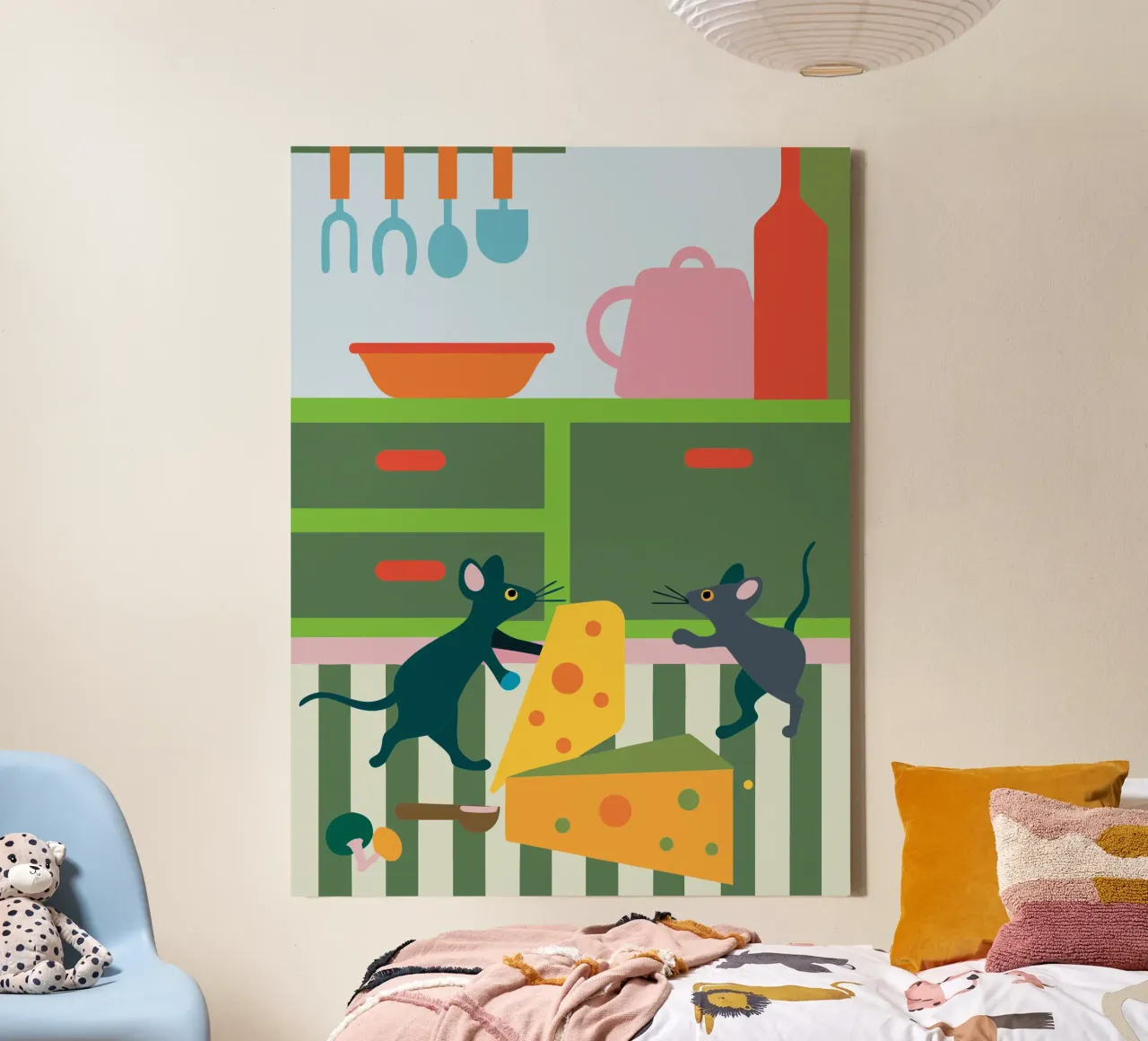 Twee muizen vechten om kaas canvas met Baklijst van CUTE ANIMALS