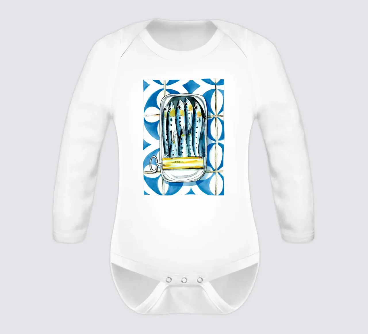 Sardine Fish Retro long-sleeve baby romper by Alishasteel