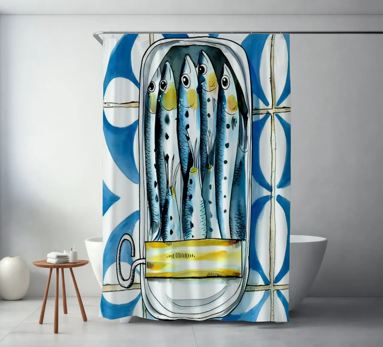 Sardine Fisch Retro Duschvorhang von Alishasteel