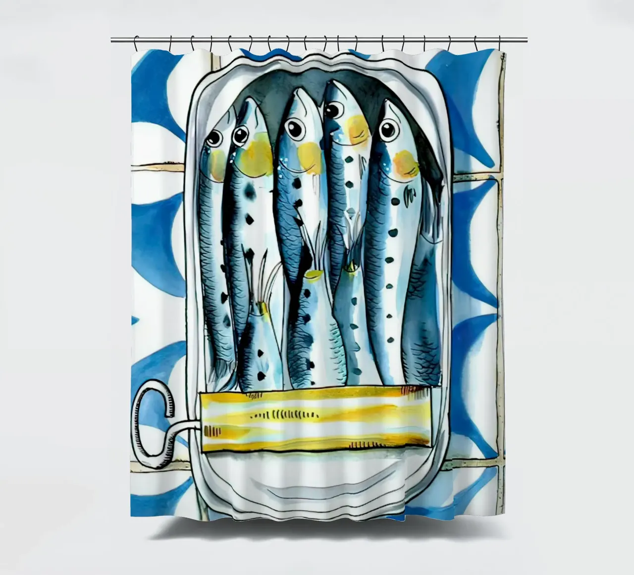 Sardine Fisch Retro Duschvorhang von Alishasteel
