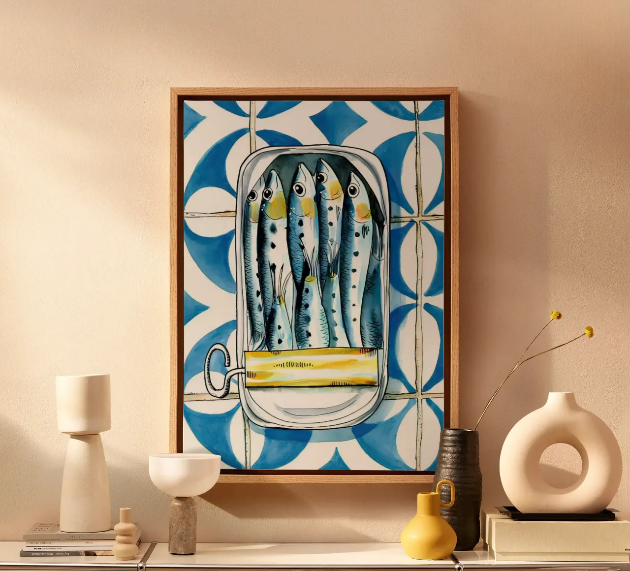 Sardine Fish Retro canvas with Floater frame by Alishasteel
