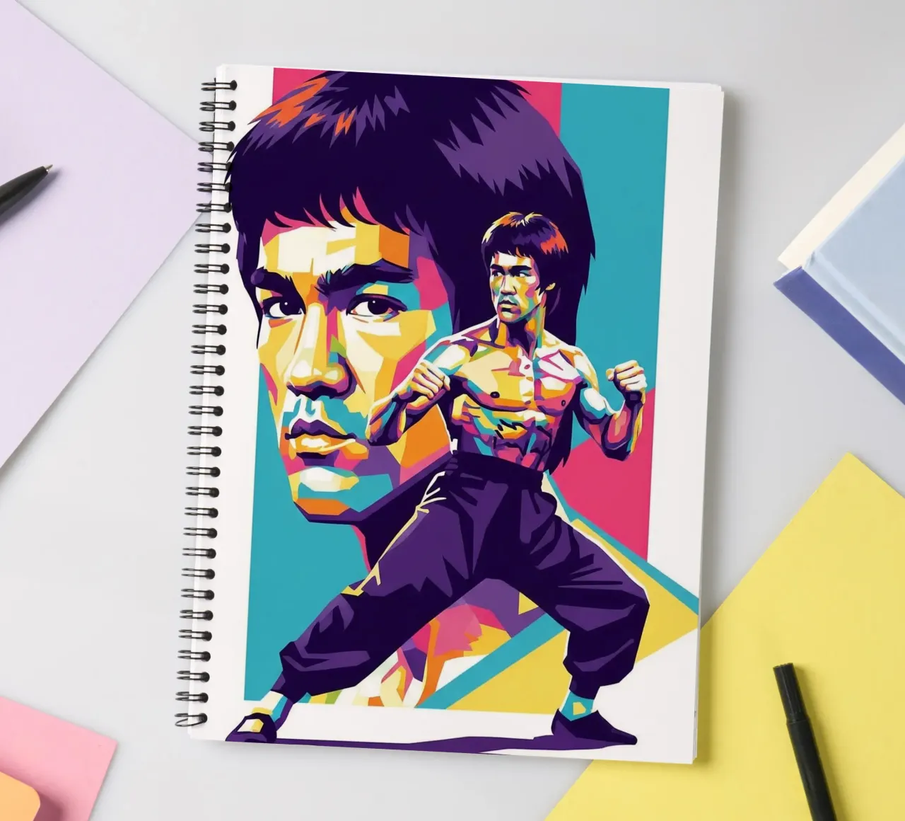 Bruce Lee - WPAP art style (2) spiral notebook by Hantamrata