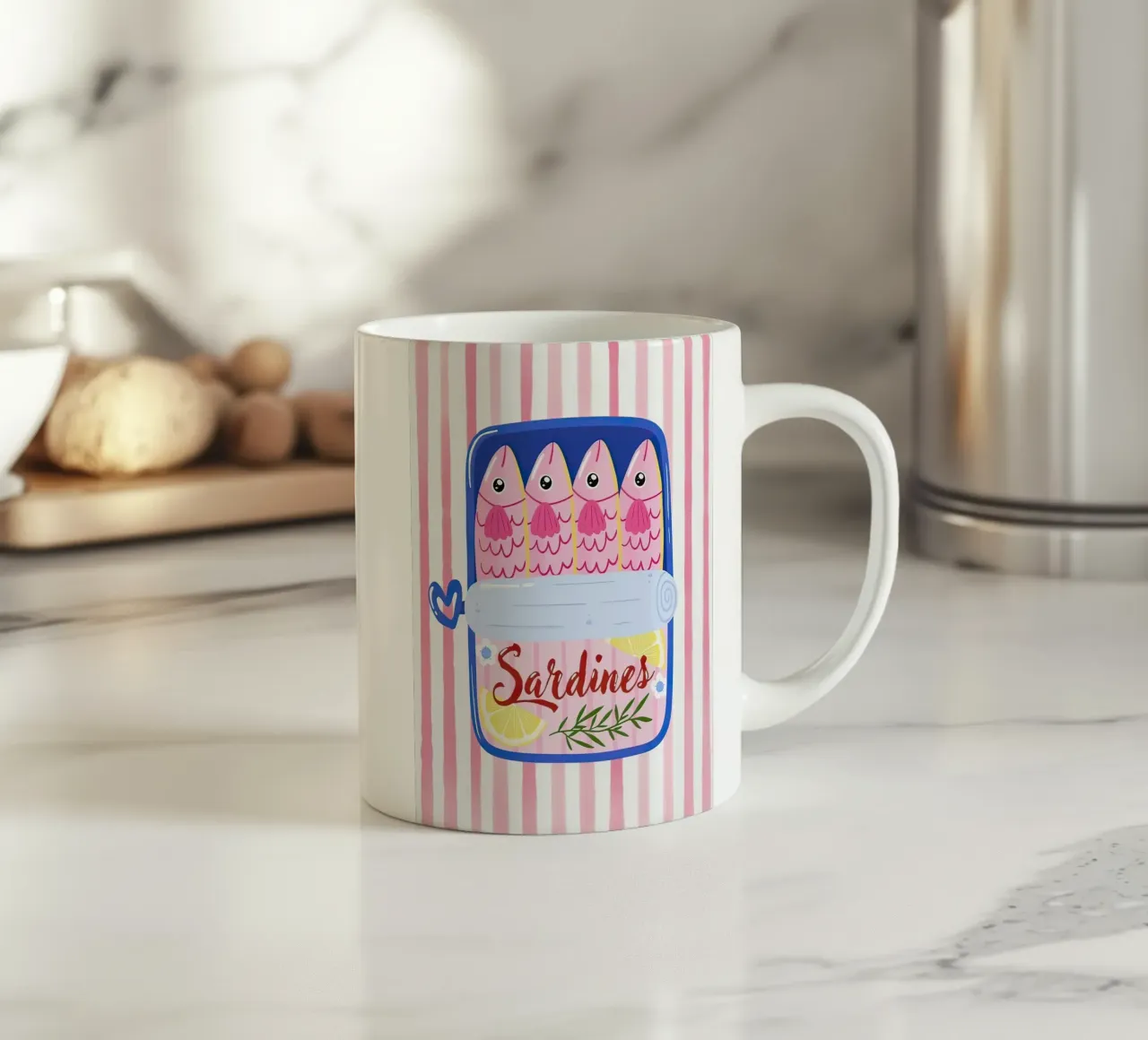 Tinned Sardine Pink Vintage ceramic mug by Alishasteel