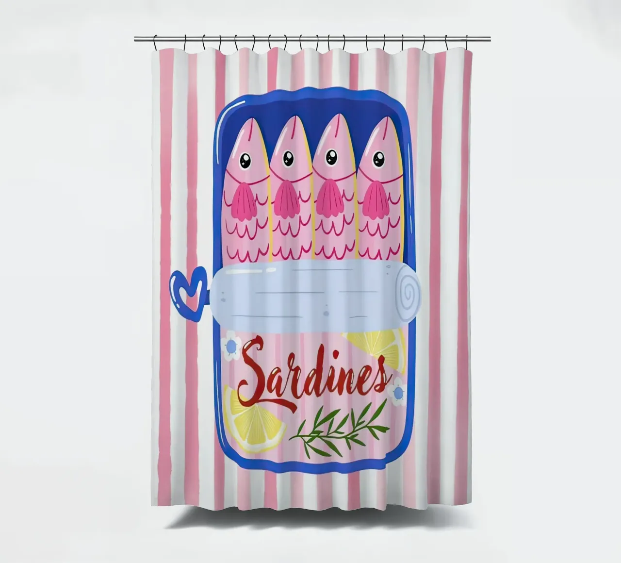 Tinned Sardine Pink Vintage shower curtain by Alishasteel