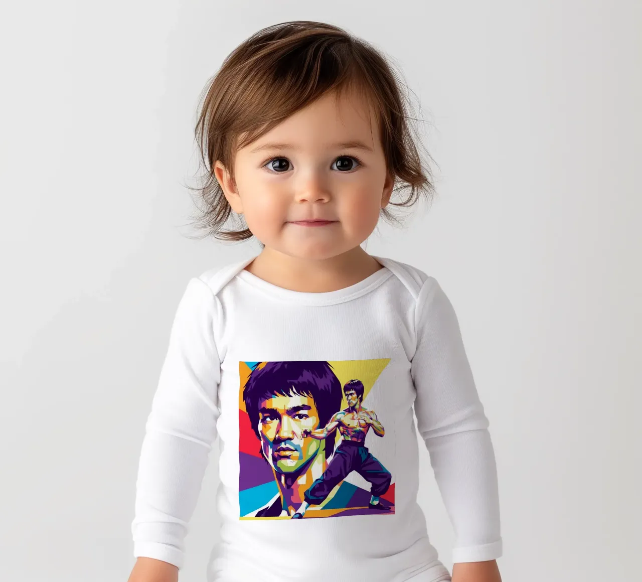 Bruce Lee - WPAP art style (4) long-sleeve baby romper by Hantamrata