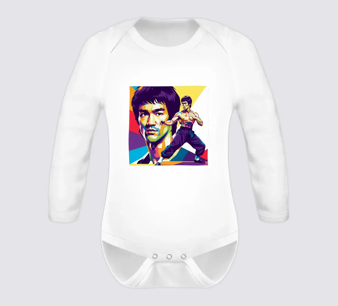 Bruce Lee - WPAP art style (4) long-sleeve baby romper by Hantamrata