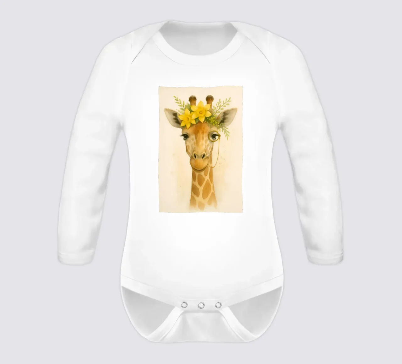 The Dapper Giraffe long-sleeve baby romper by Graceful Desine