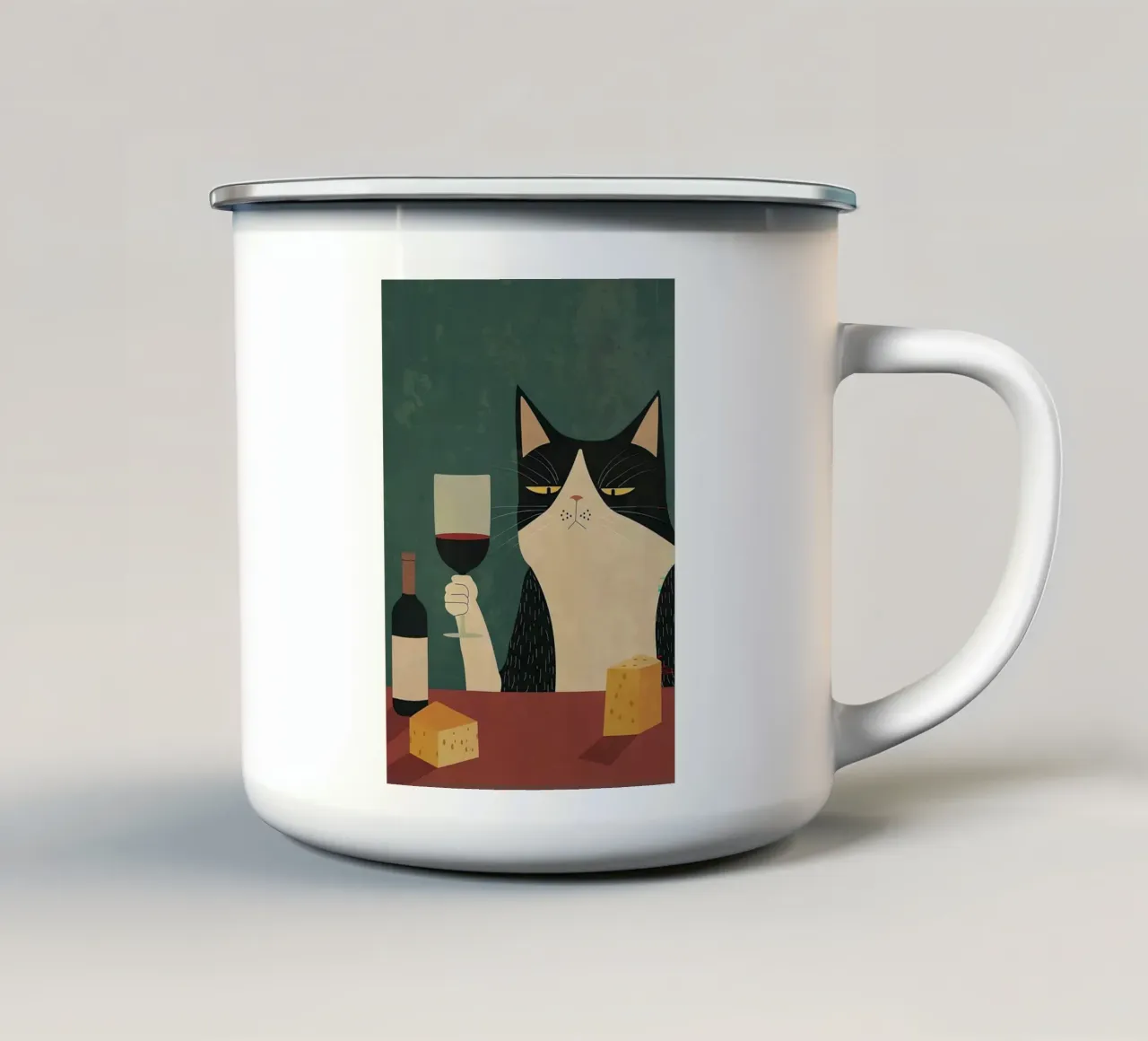 Gatto che beve vino tazza in smalto da Kaden