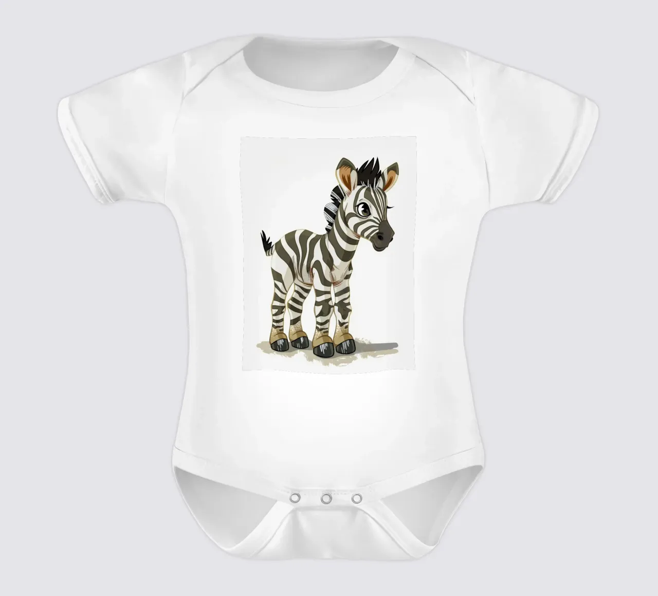 Cute cartoon zebra character in a playful stance short-sleeve baby romper by DesignDoodle
