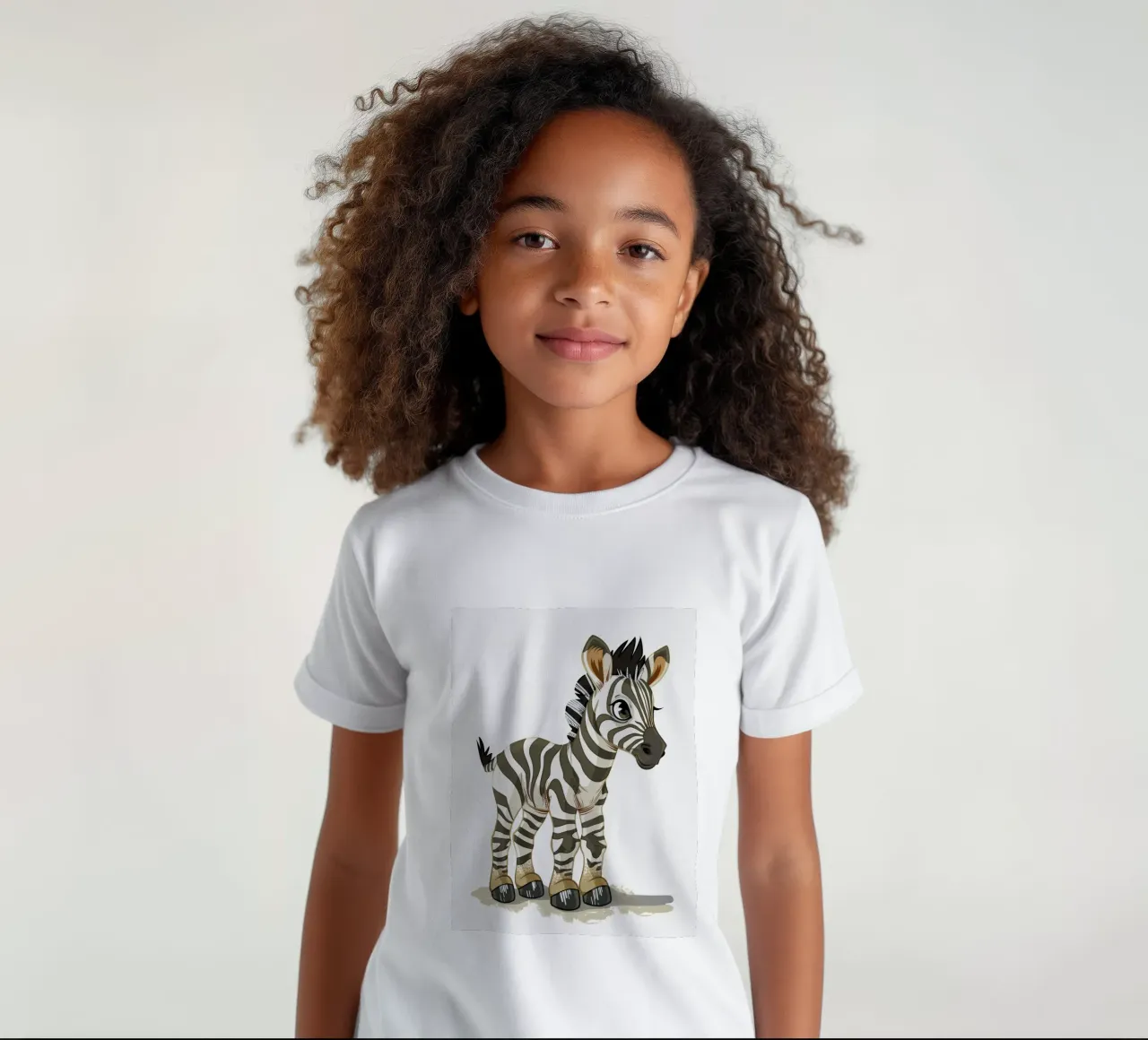 Cute cartoon zebra character in a playful stance kids t-shirt by DesignDoodle