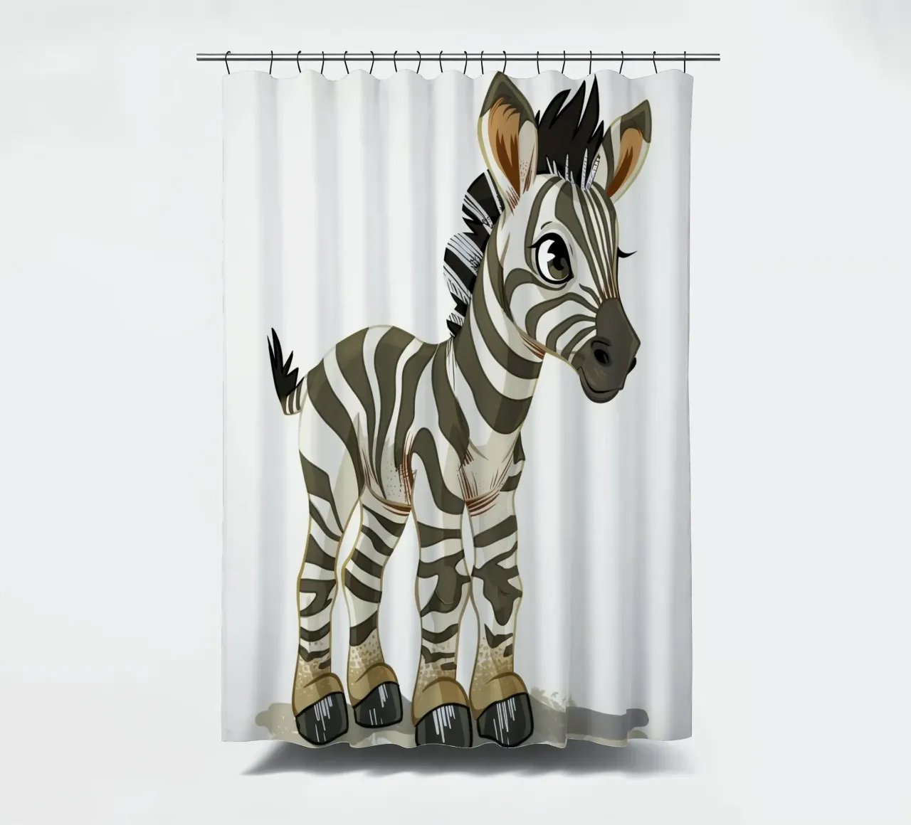 Niedliche Cartoon-Zebra-Figur in verspielter Haltung Duschvorhang von DesignDoodle