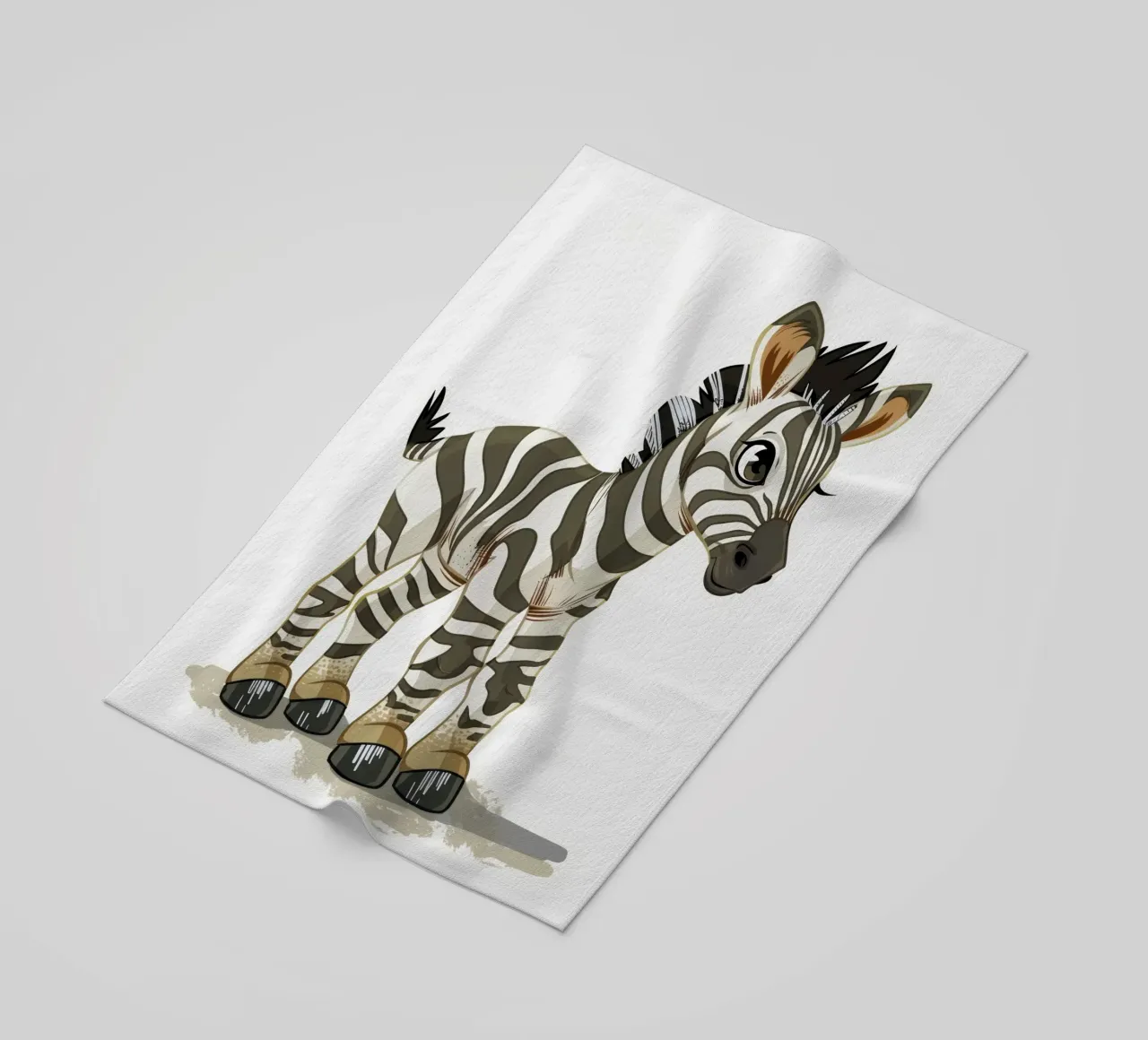 Cute cartoon zebra character in a playful stance beach towel by DesignDoodle