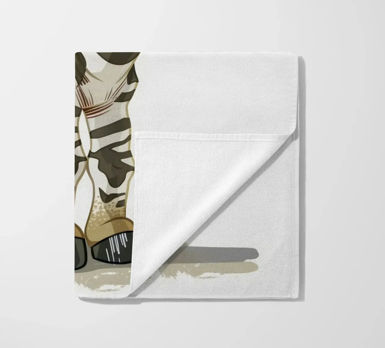 Cute cartoon zebra character in a playful stance beach towel by DesignDoodle
