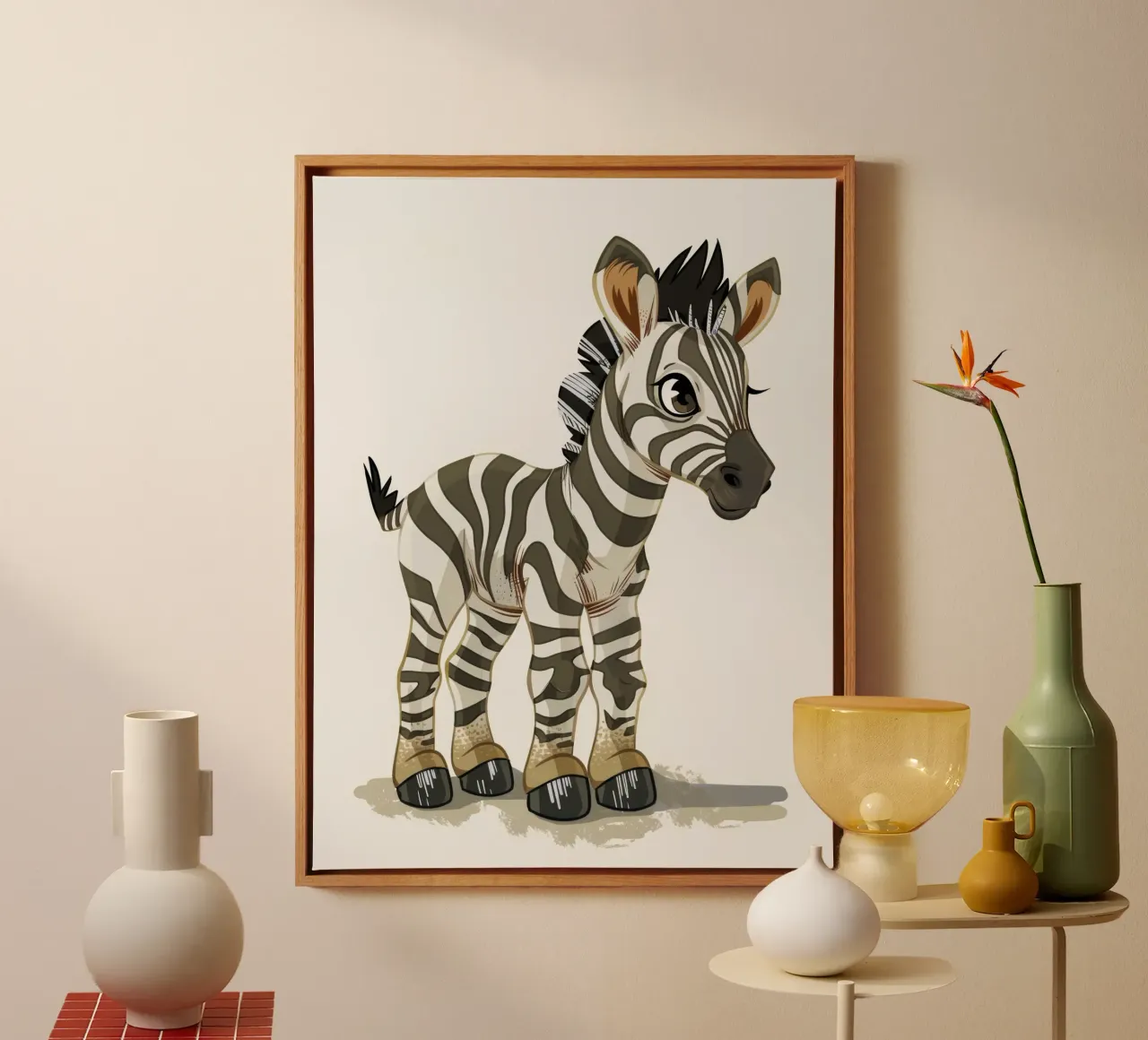 Cute cartoon zebra character in a playful stance canvas by DesignDoodle