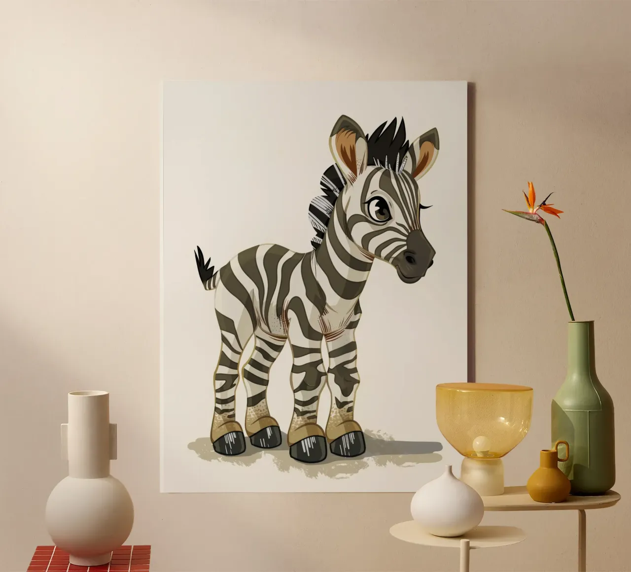 Cute cartoon zebra character in a playful stance canvas by DesignDoodle