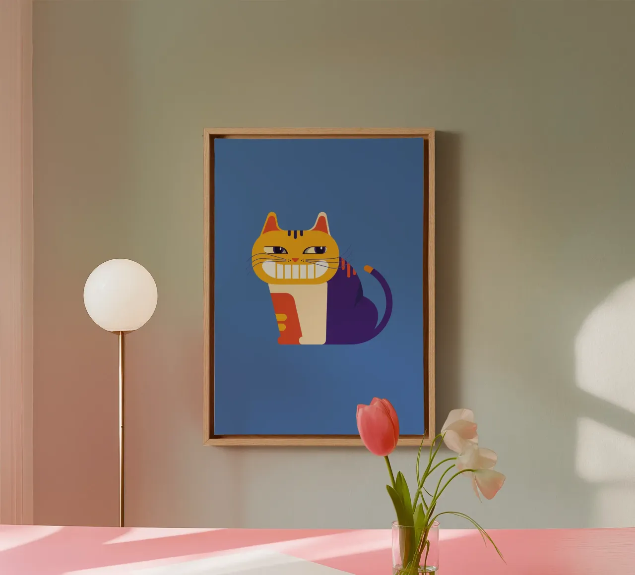 Grinsekatze bold canvas with Floater frame by DARIA IVANOVNA