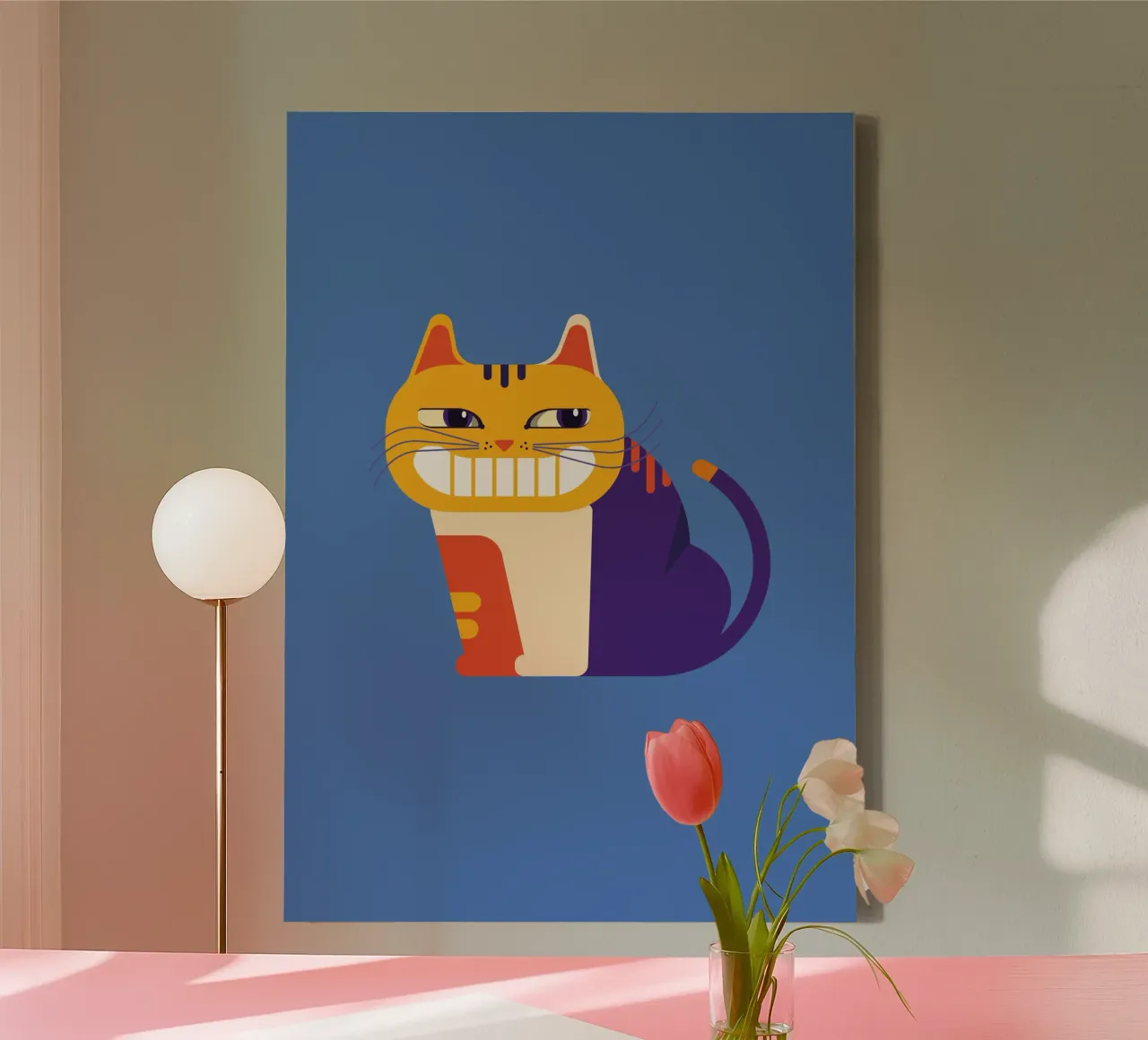 Grinsekatze bold canvas with Floater frame by DARIA IVANOVNA