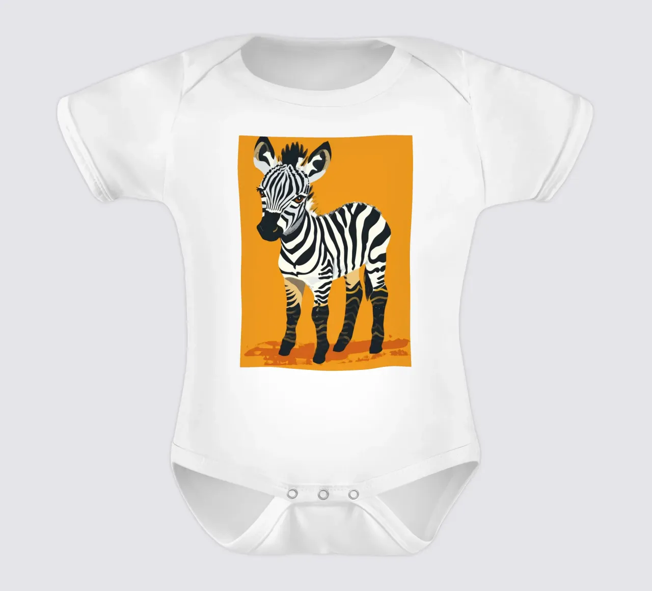 Puledro zebra carino in piedi su uno sfondo arancione brillante body neonato maniche corte da DesignDoodle