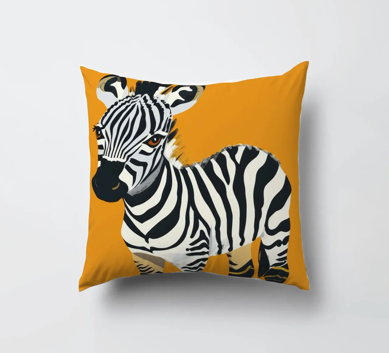 Puledro zebra carino in piedi su uno sfondo arancione brillante cuscino da DesignDoodle