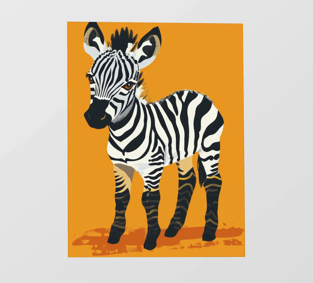 Puledro zebra carino in piedi su uno sfondo arancione brillante pellicola backlit da DesignDoodle