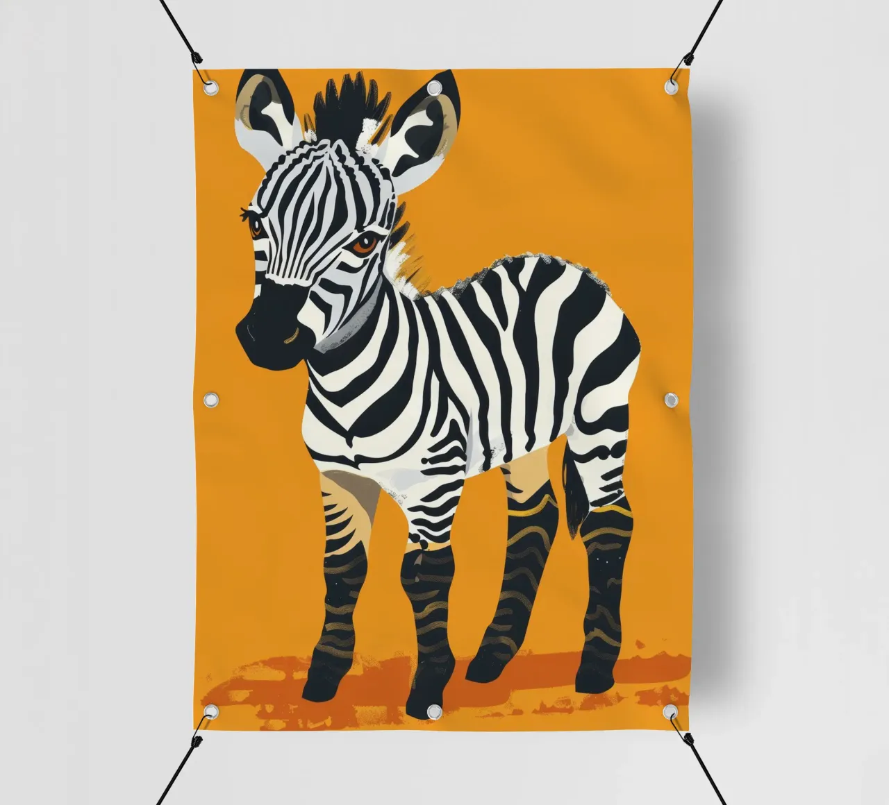Puledro zebra carino in piedi su uno sfondo arancione brillante telo in pvc da DesignDoodle