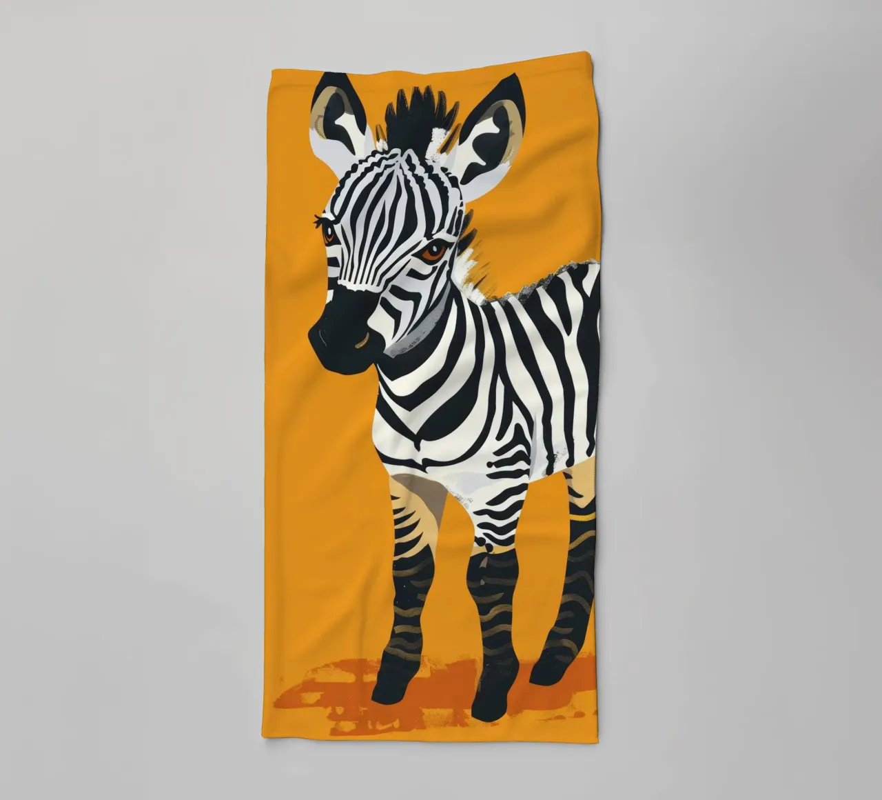 Puledro zebra carino in piedi su uno sfondo arancione brillante asciugamano da bagno da DesignDoodle
