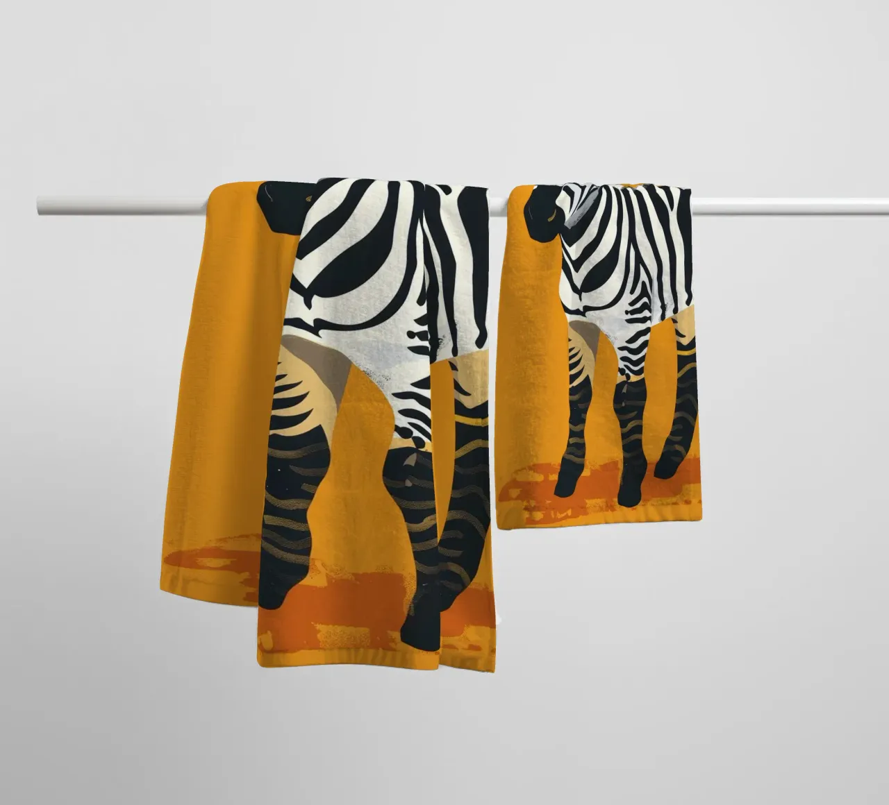 Puledro zebra carino in piedi su uno sfondo arancione brillante asciugamano da bagno da DesignDoodle