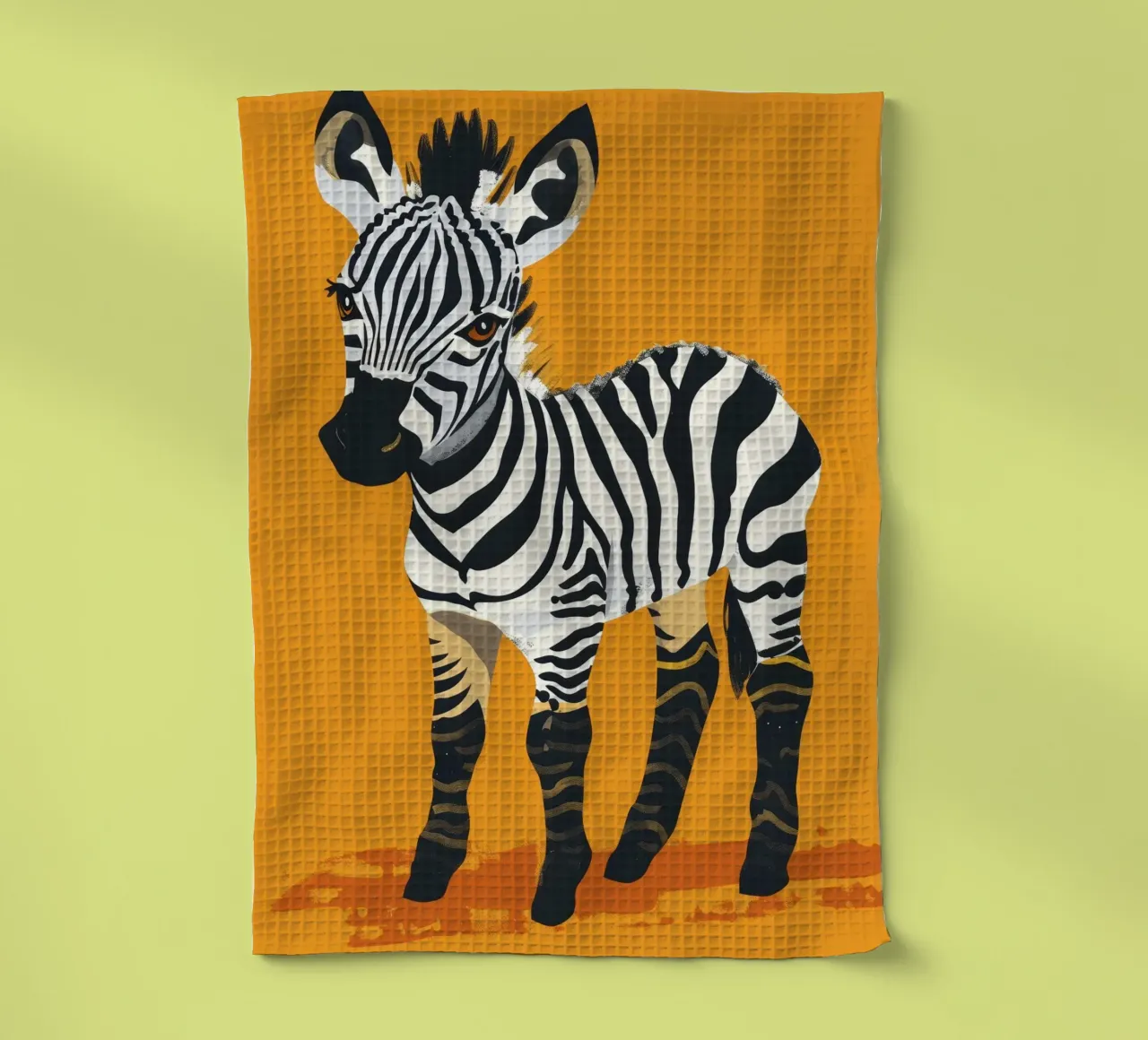 Mignon poulain zébré debout sur un fond orange vif torchon de DesignDoodle