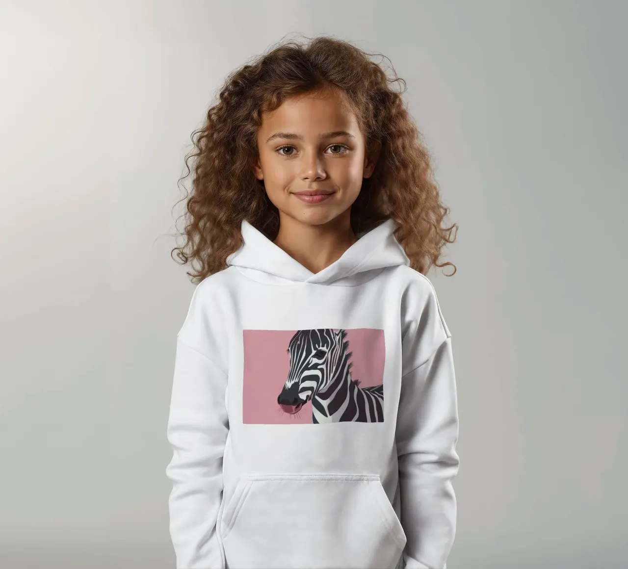 Testa di zebra su sfondo rosa felpa bambino con cappuccio da DesignDoodle