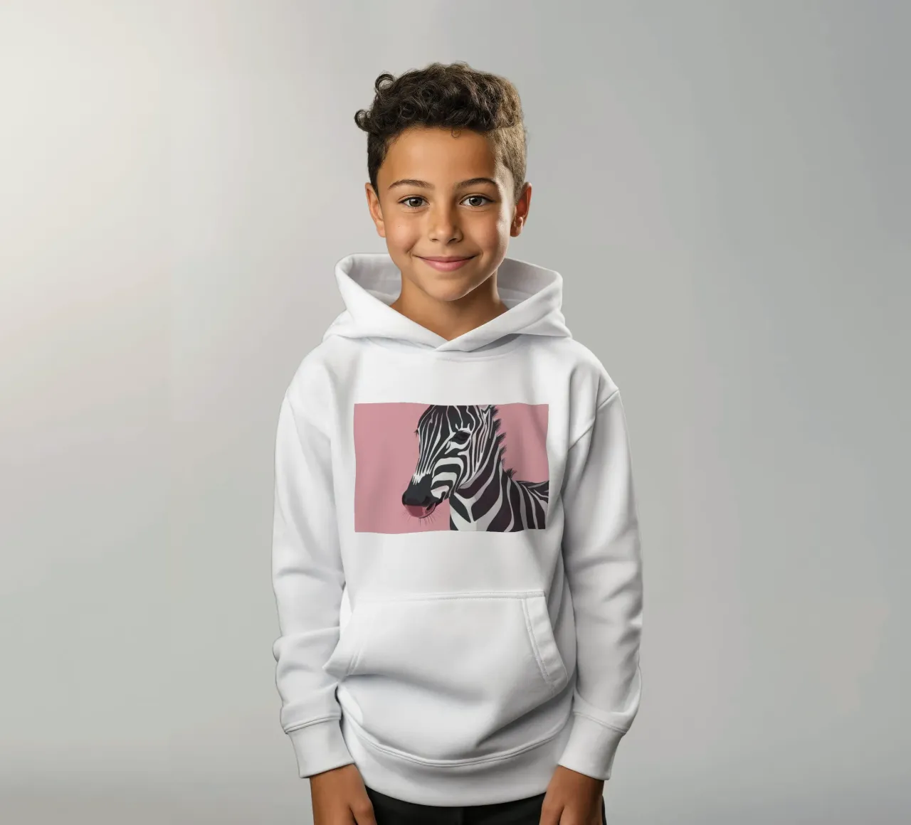 Testa di zebra su sfondo rosa felpa bambino con cappuccio da DesignDoodle