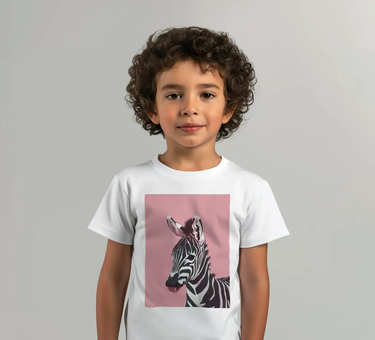 zebra head against a pink background kids t-shirt by DesignDoodle