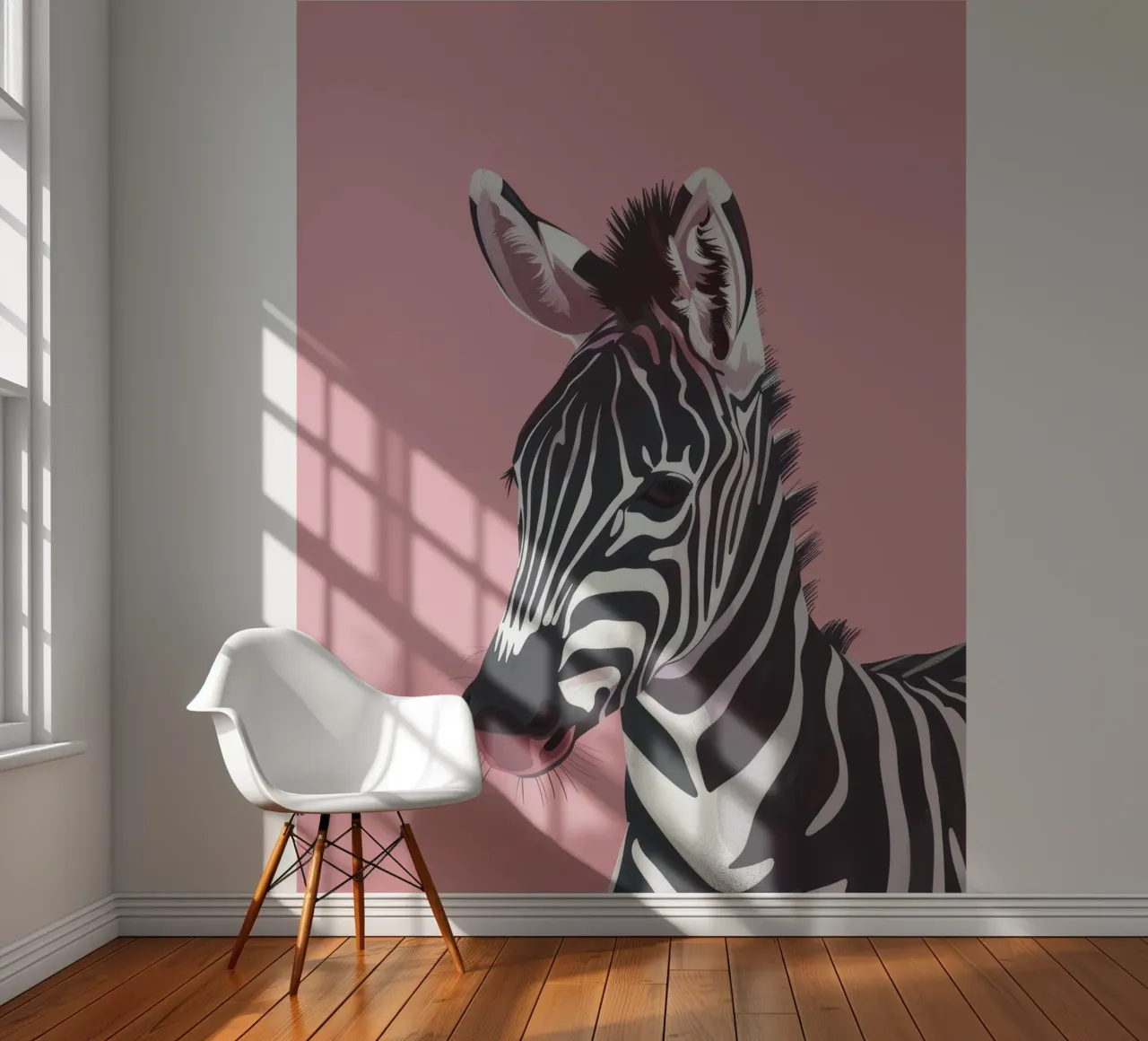 zebra head against a pink background photo wallpaper by DesignDoodle