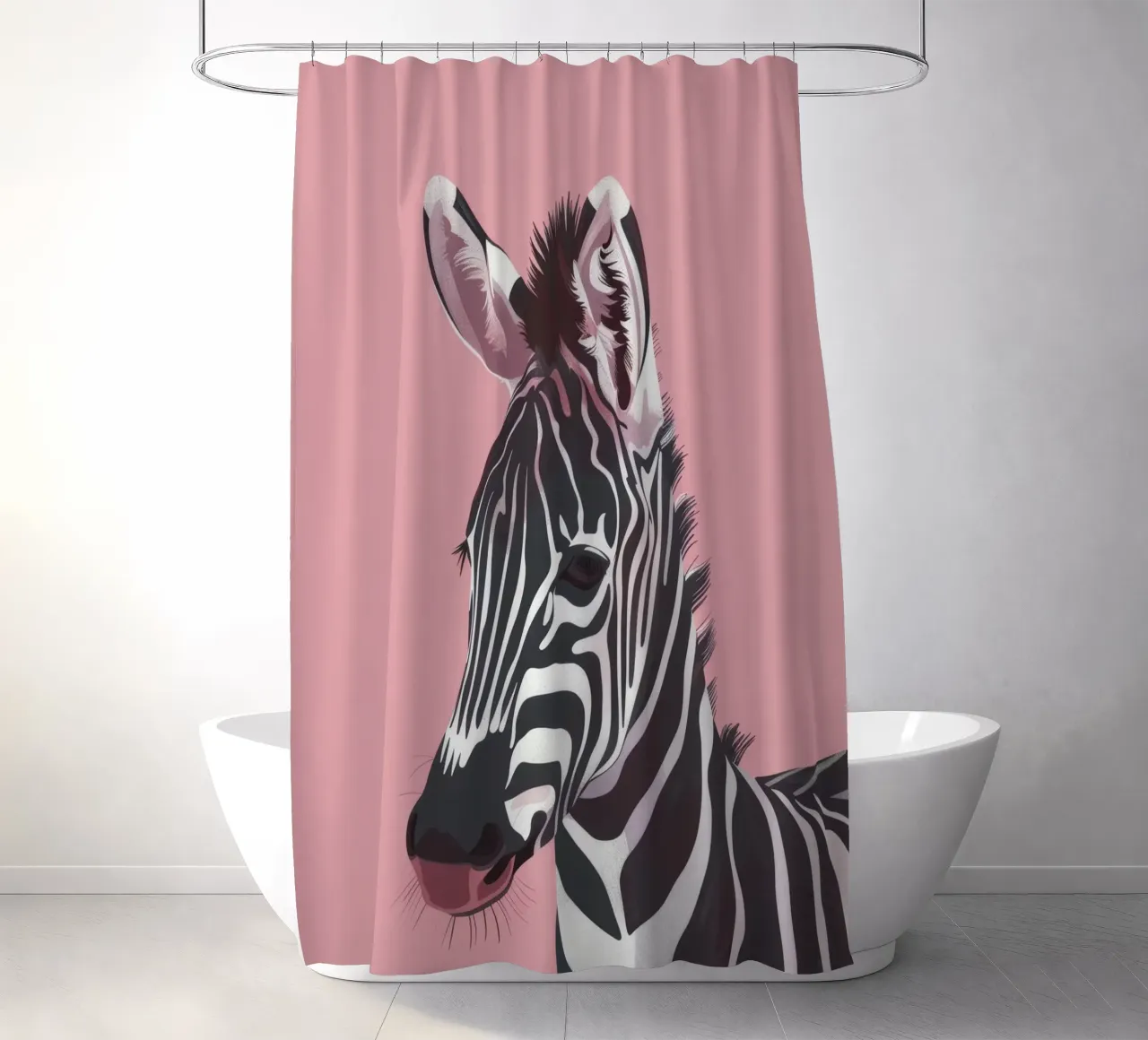 Testa di zebra su sfondo rosa tenda da doccia da DesignDoodle