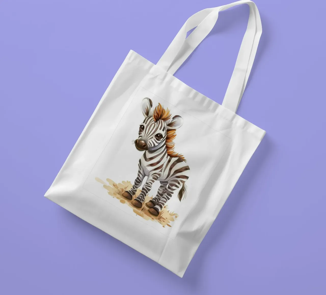 Niedliches Babyzebra steht auf sandigem Boden mit kurzer Mähne Jutebeutel von DesignDoodle