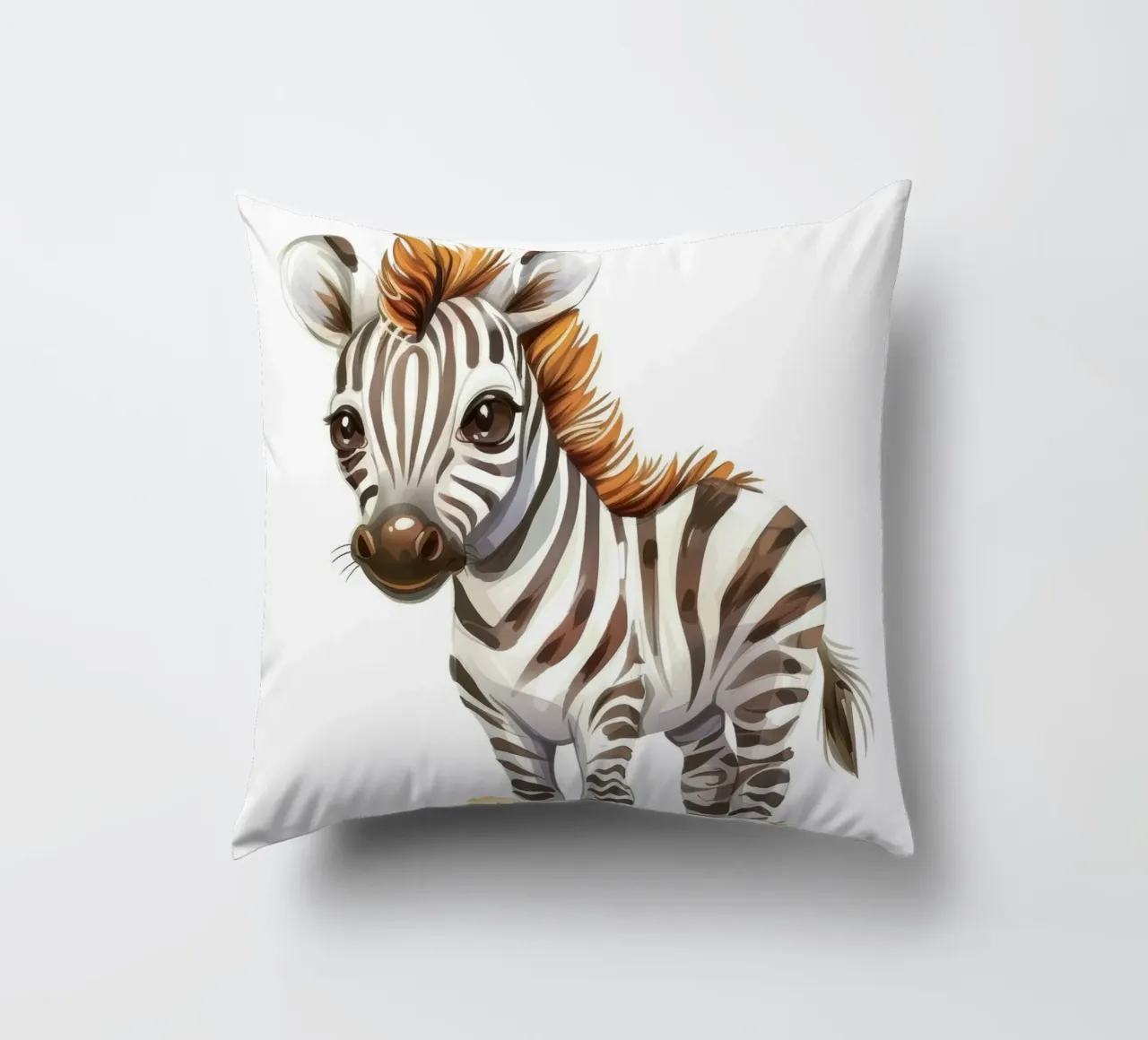 Carino il cucciolo di zebra in piedi sul terreno sabbioso con la criniera corta cuscino da DesignDoodle