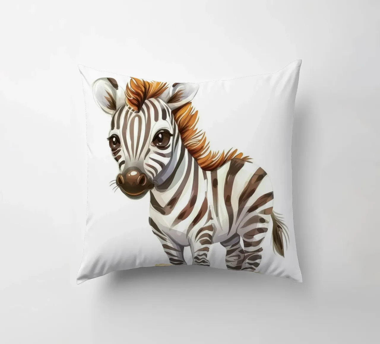Carino il cucciolo di zebra in piedi sul terreno sabbioso con la criniera corta cuscino da DesignDoodle