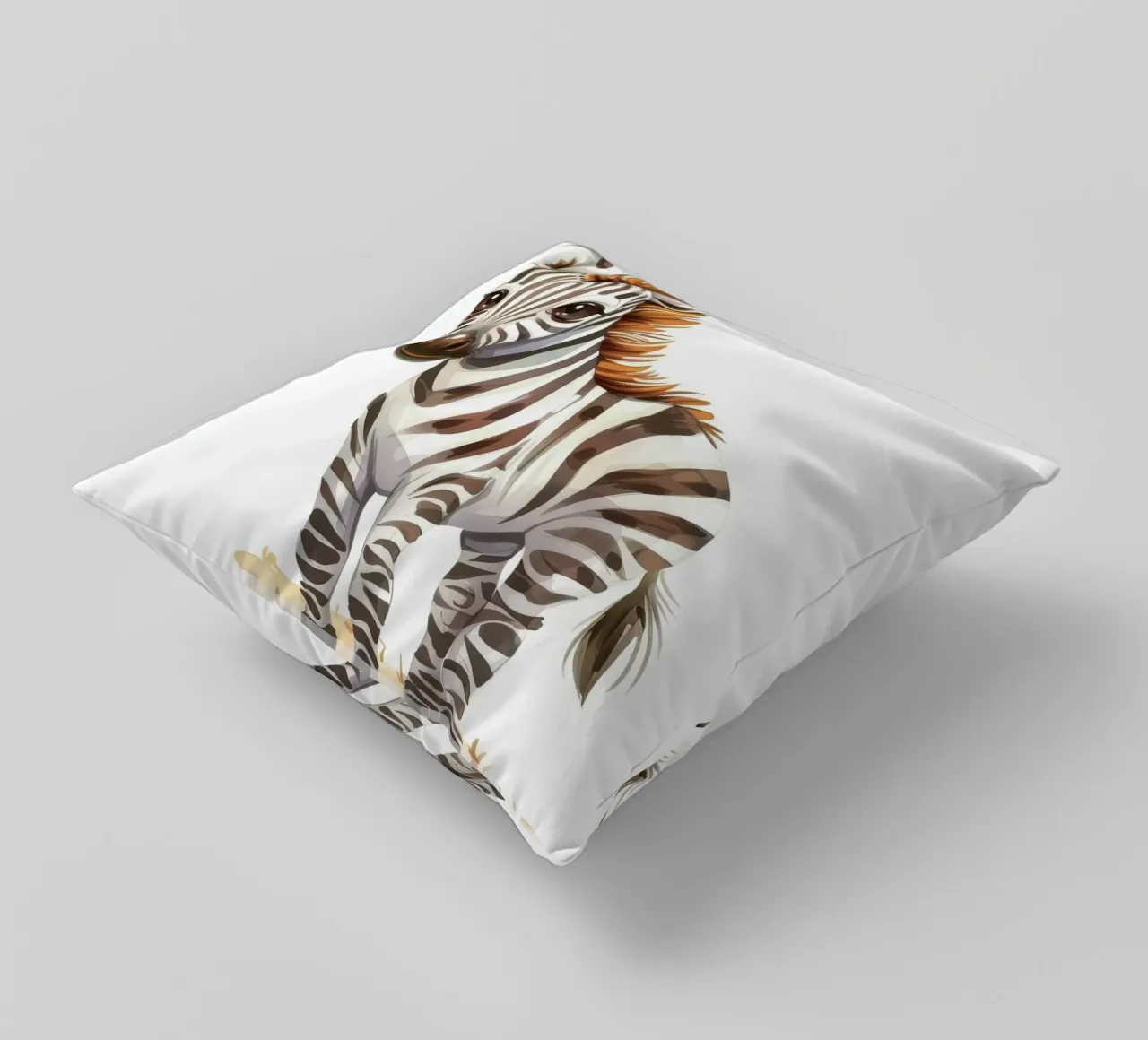 Carino il cucciolo di zebra in piedi sul terreno sabbioso con la criniera corta cuscino da DesignDoodle