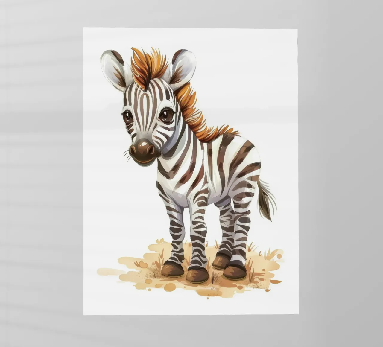 Carino il cucciolo di zebra in piedi sul terreno sabbioso con la criniera corta pellicola backlit da DesignDoodle
