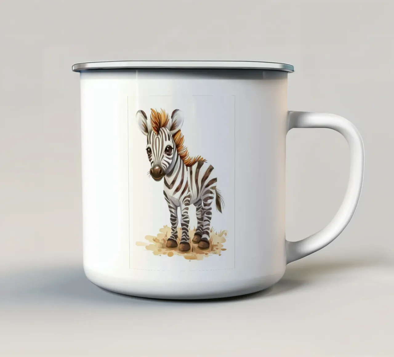 Carino il cucciolo di zebra in piedi sul terreno sabbioso con la criniera corta tazza in smalto da DesignDoodle