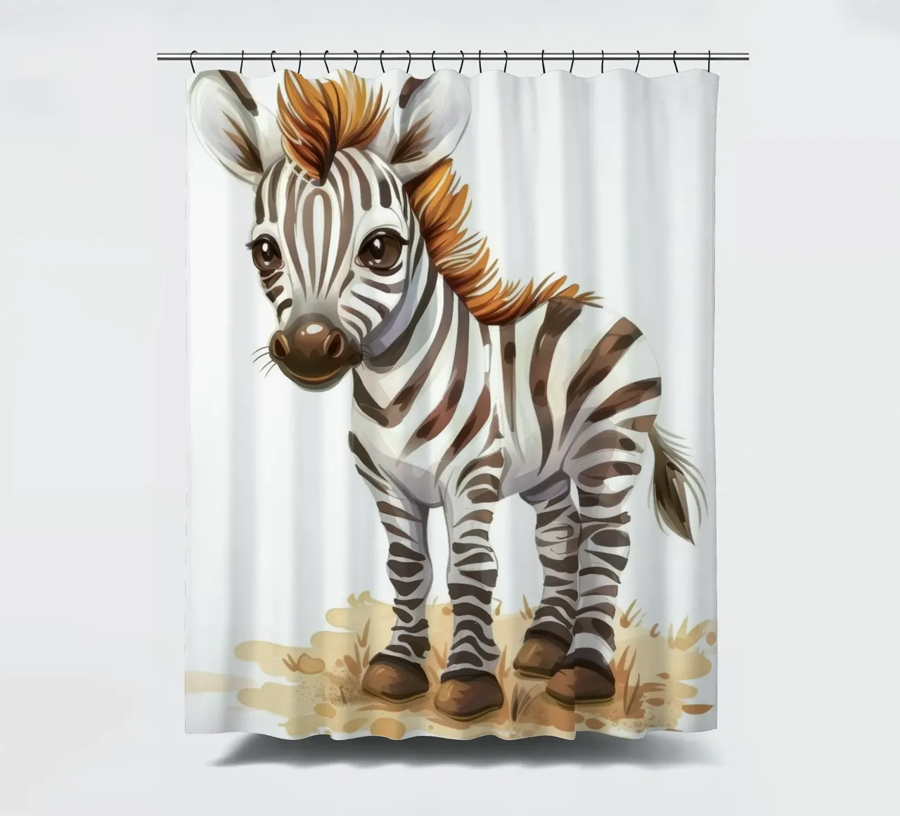 Carino il cucciolo di zebra in piedi sul terreno sabbioso con la criniera corta tenda da doccia da DesignDoodle