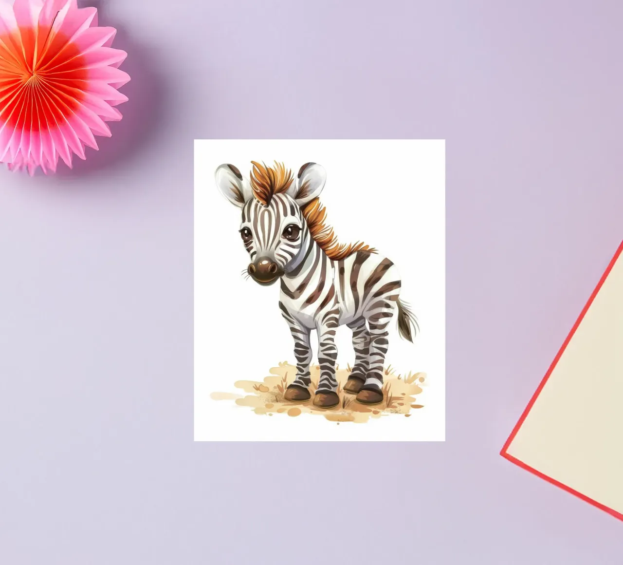 Mignon bébé zèbre debout sur un sol sablonneux avec une courte crinière autocollant de DesignDoodle