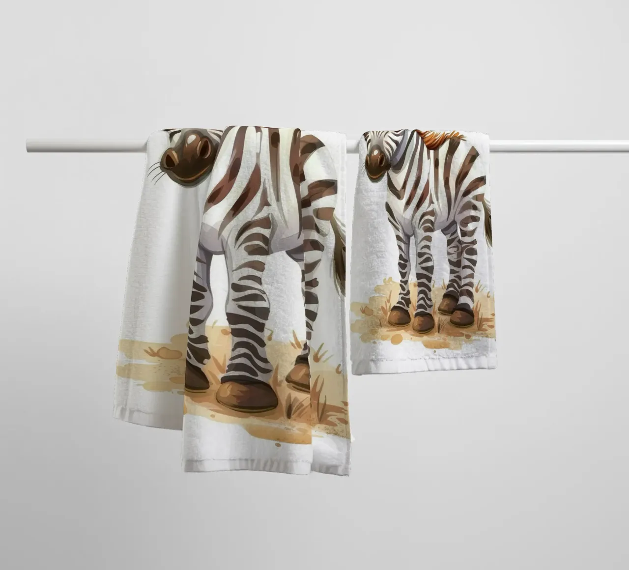 Mignon bébé zèbre debout sur un sol sablonneux avec une courte crinière serviette de bain de DesignDoodle