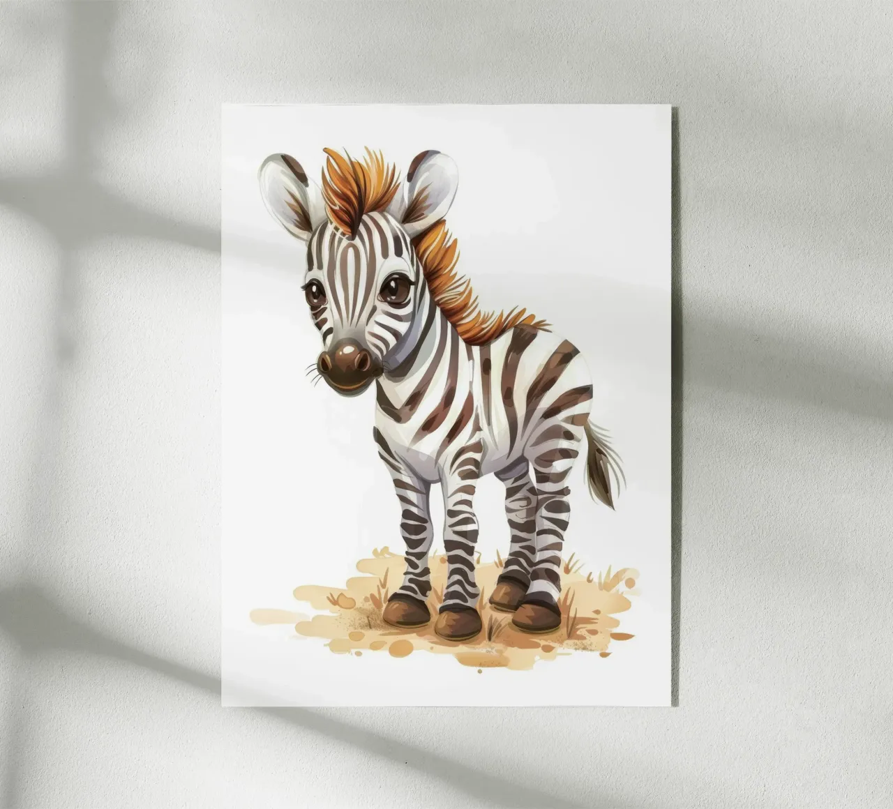 Carino il cucciolo di zebra in piedi sul terreno sabbioso con la criniera corta plexiglass da DesignDoodle