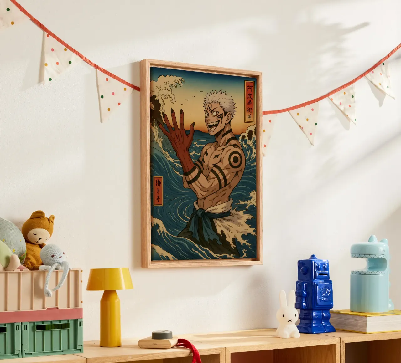 Vintage Jujutsu Kaisen Sukuna Japan Art tela con Cornice a cassetta da KakiHanryJP