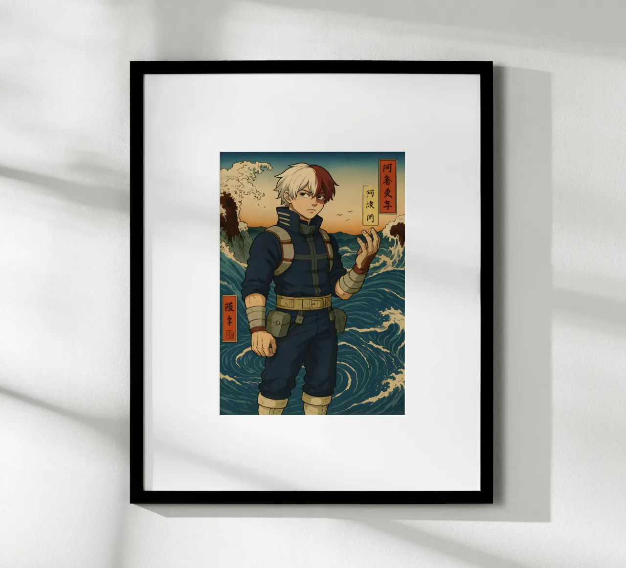 Vintage Todoroki Shouto Japan Art poster con telaio in legno da KakiHanryJP