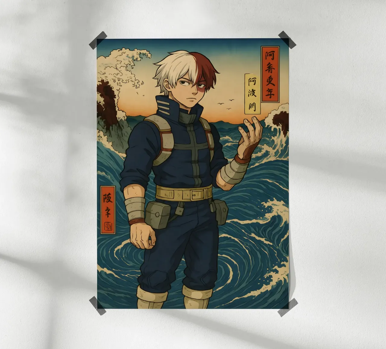 Vintage Todoroki Shouto Japan Art poster con telaio in legno da KakiHanryJP