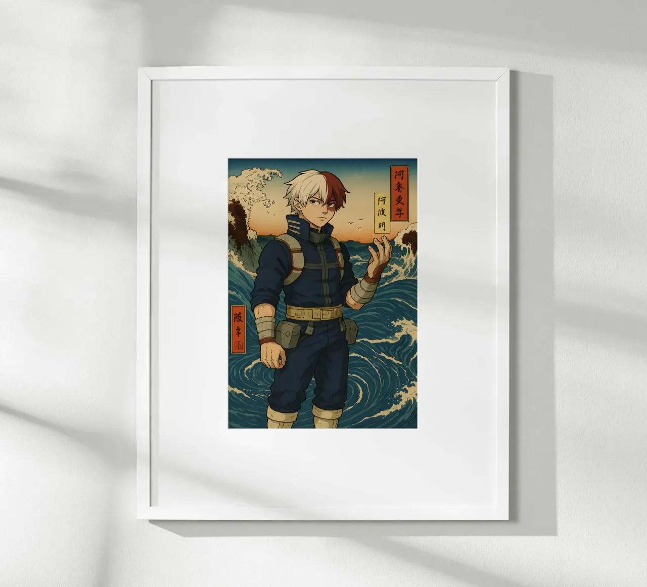 Vintage Todoroki Shouto Japan Art poster con telaio in legno da KakiHanryJP