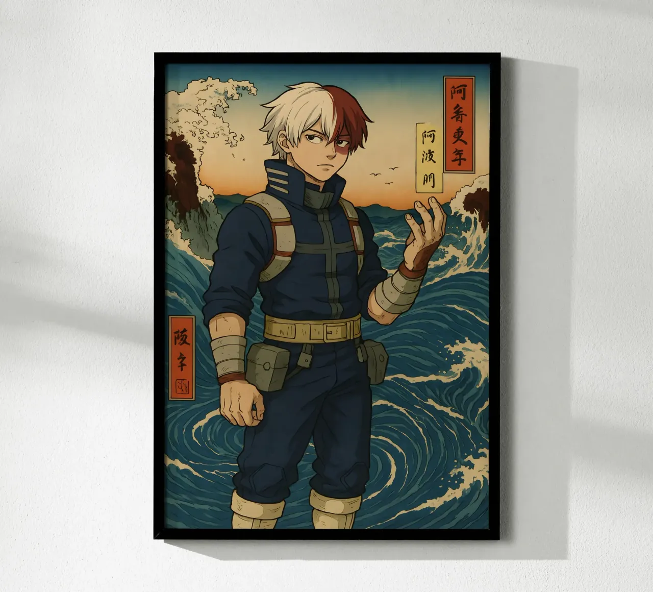 Vintage Todoroki Shouto Japan Art poster con telaio in legno da KakiHanryJP